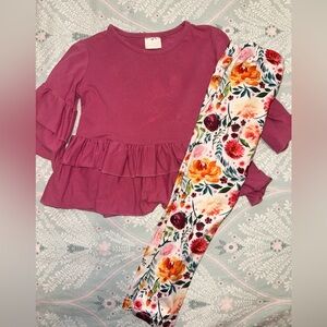 Pink Ruffle Top and Floral Leggings Set